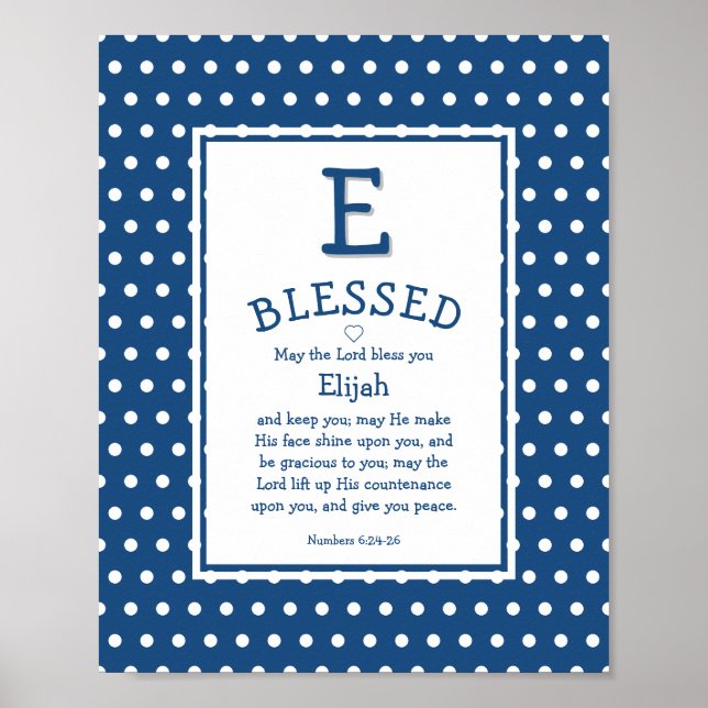 Blue Polka Dot Personalised Christian Baby Nursery Poster (Front)