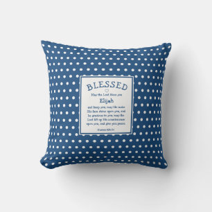 Blue Polka Dot Personalised Christian Blessing Cushion
