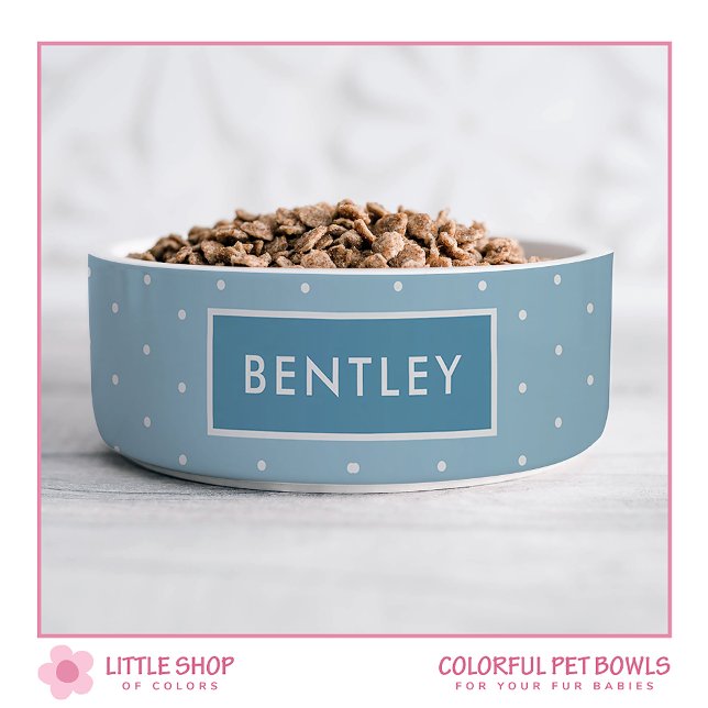 Blue Polka Dot Personalised Pet Bowl (Creator Uploaded)
