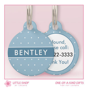 Blue Polka Dot Personalised Pet Tag