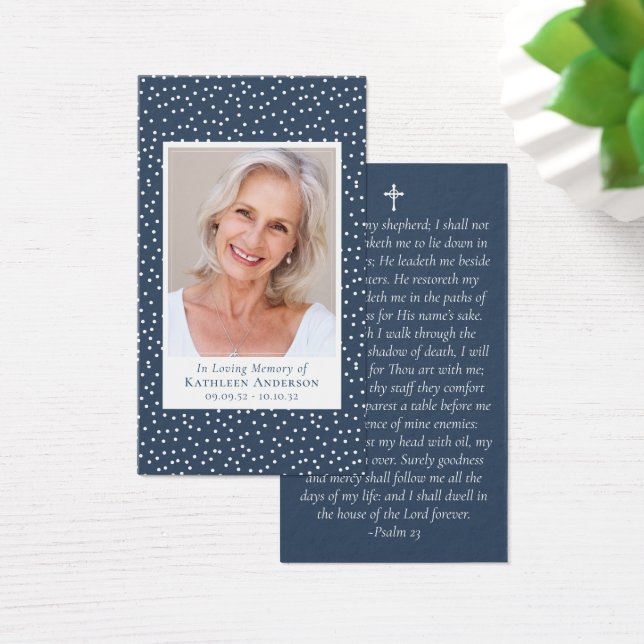 Blue Polka Dot Photo Memorial Prayer Card (Desk)