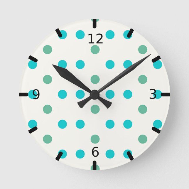 Blue Polka Dot Retro Design Round Clock (Front)