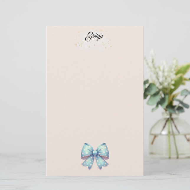Blue Polka Dot  Ribbon Stationery (Standing Front)