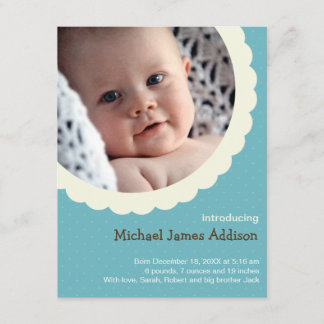Blue polka dot rosette photo cute baby birth announcement
