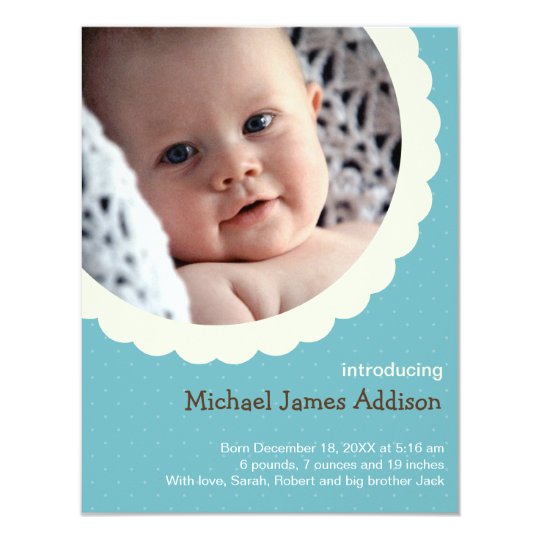 Blue polka dot rosette photo cute baby birth card