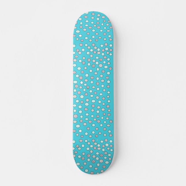 Blue Polka Dot Scratch Pattern Skateboard (Front)