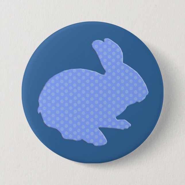 Blue Polka Dot Silhouette Easter Bunny Button (Front)