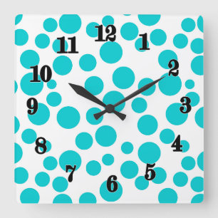 Blue polka dot square wall clock