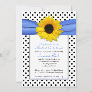 Blue Polka Dot Sunflower Boy Baby Shower Invitation