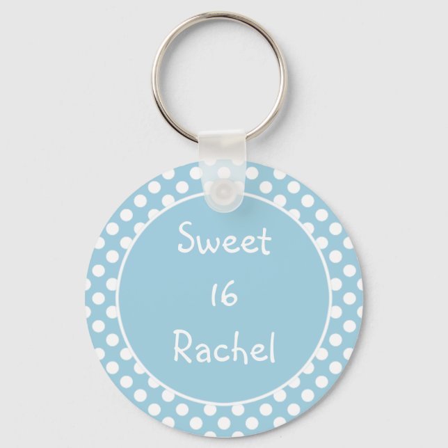 Blue Polka Dot Sweet 16 Keychain (Front)