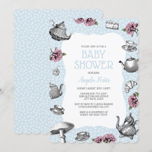 Blue Polka Dot Tea Party Baby Shower Invitation