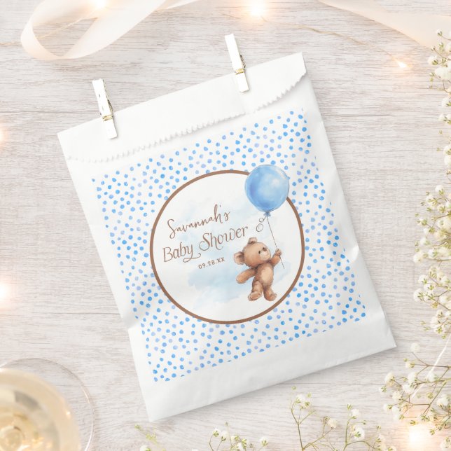Blue Polka Dot Teddy Bear Baby Shower Favour Bags (Clipped)