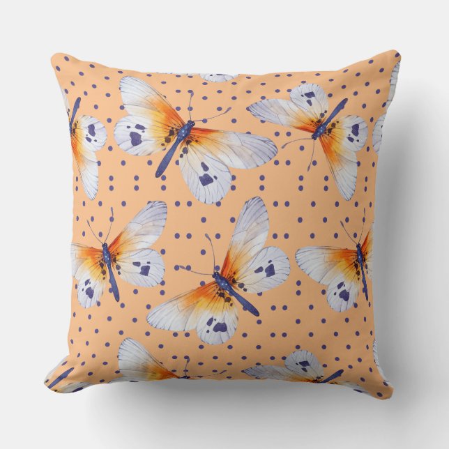 Blue Polka Dots And Butterflies Cushion (Front)