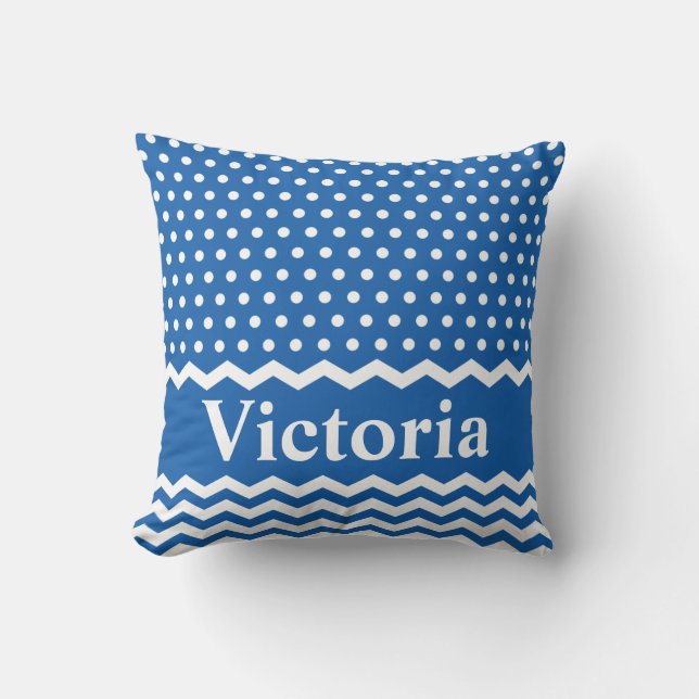 Blue Polka Dots and Chevrons Cushion (Front)