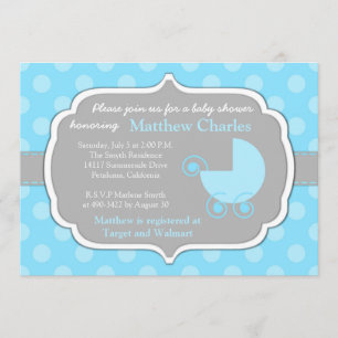 Blue Polka Dots Baby Boy Baby Shower Invitation