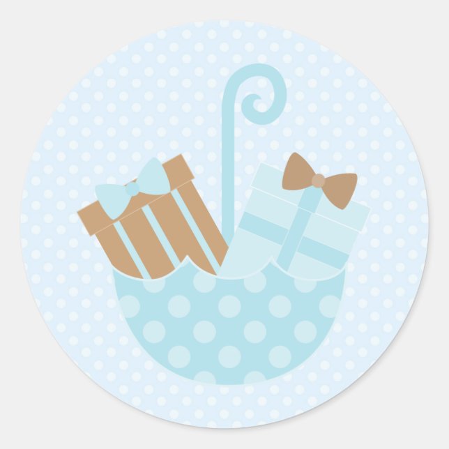 Blue Polka Dots Baby or Bridal Shower Stickers (Front)