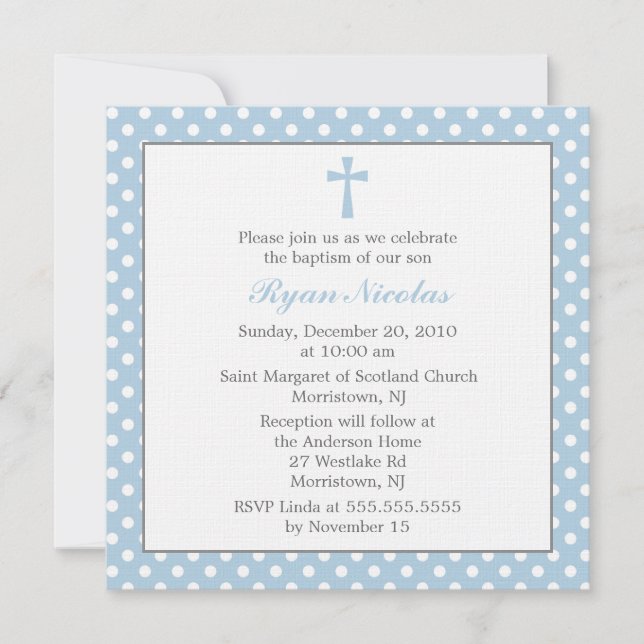 Blue Polka Dots Baptism Invitation (Front)