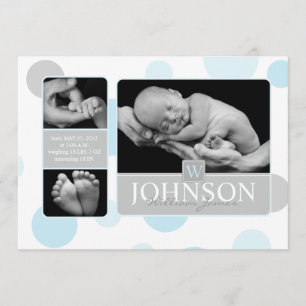 Blue Polka-dots Birth Announcement Photo Card