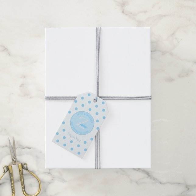 Blue Polka Dots Bluish White Gift Tag (With Twine)