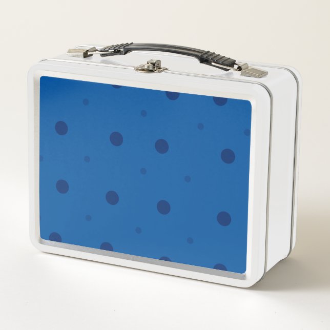 Blue Polka Dots, Boys Girls Kids, Blue Dotted Metal Lunch Box (Front)