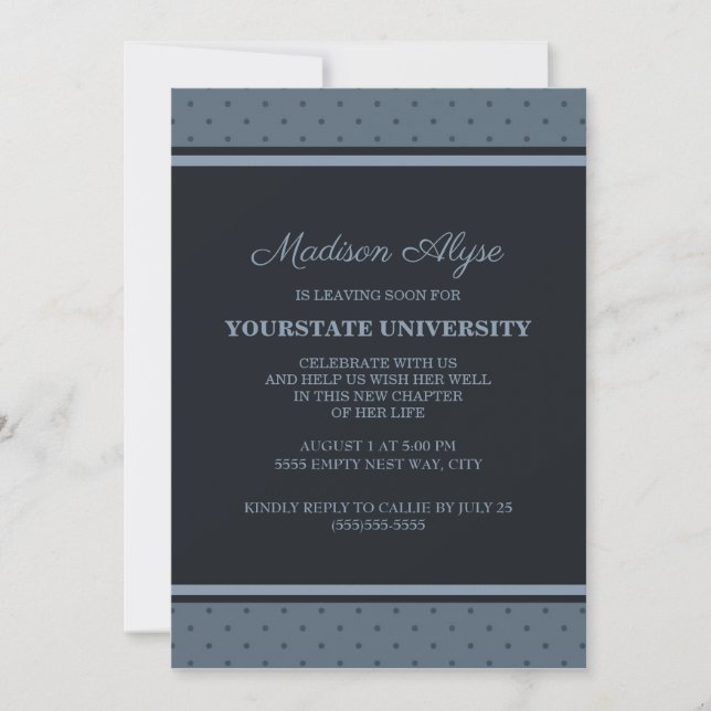 Blue Polka Dots College Trunk Party Invitation (Front)