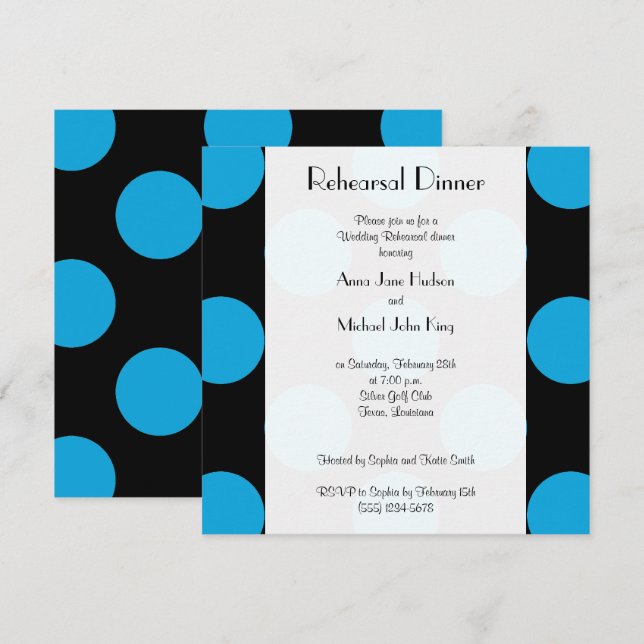 Blue Polka Dots, Dotted, Dots, Rehearsal Dinner Invitation (Front/Back)