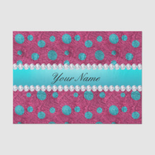 Blue Polka Dots Hot Pink Faux Diamonds Tissue Paper