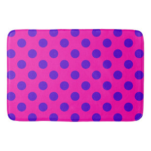 Blue polka dots on fuchsia bath mat