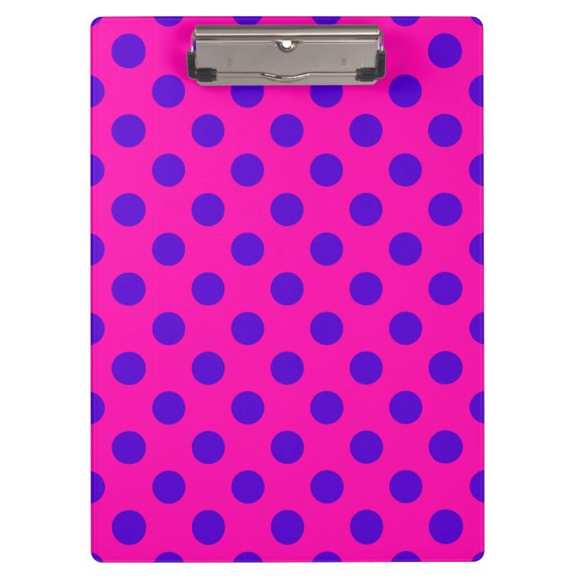Blue polka dots on fuchsia clipboard (Front)