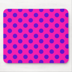 Blue polka dots on fuchsia mouse mat