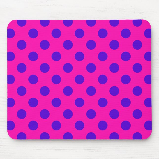 Blue polka dots on fuchsia mouse mat (Front)