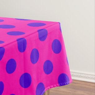 Blue polka dots on fuchsia tablecloth
