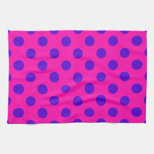 Blue polka dots on fuchsia tea towel