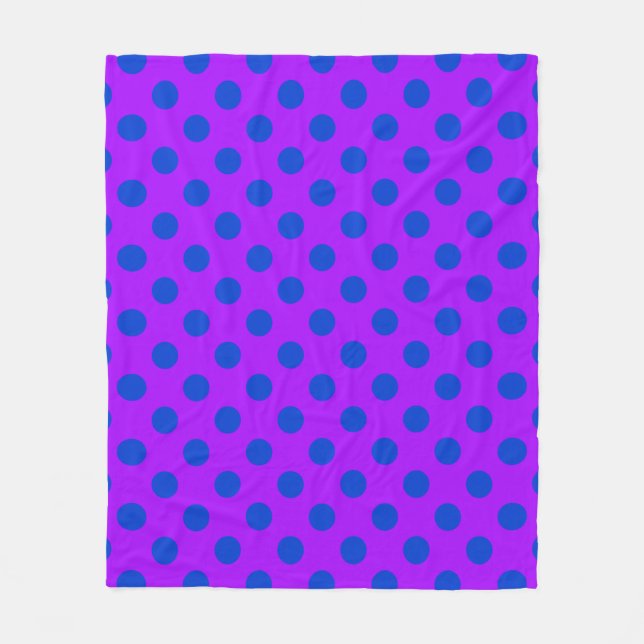 Blue polka dots on purple fleece blanket (Front)