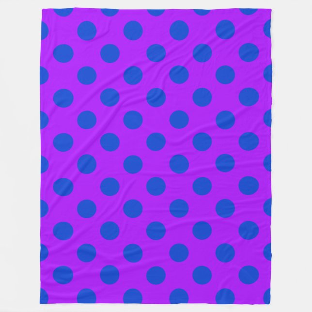 Blue polka dots on purple fleece blanket (Front)