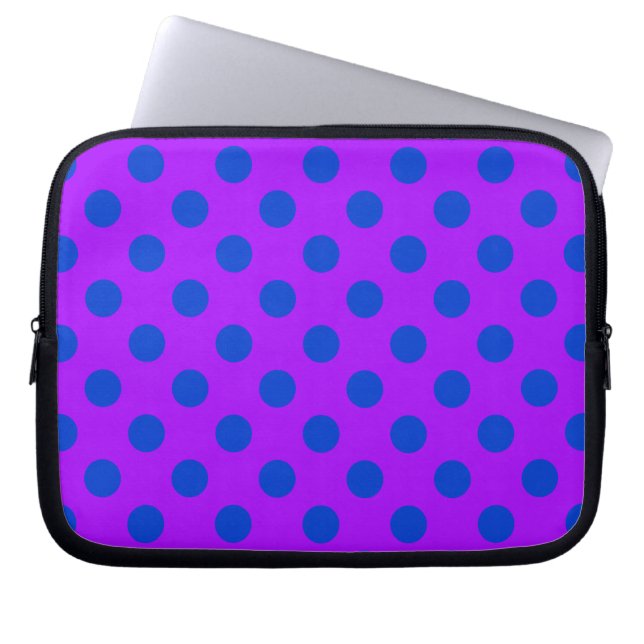 Blue polka dots on purple laptop sleeve (Front)
