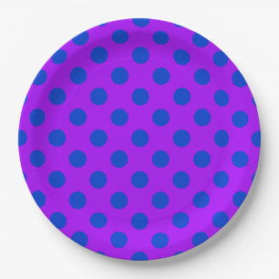 Blue polka dots on purple paper plate