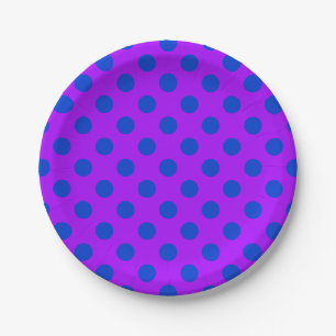 Blue polka dots on purple paper plate