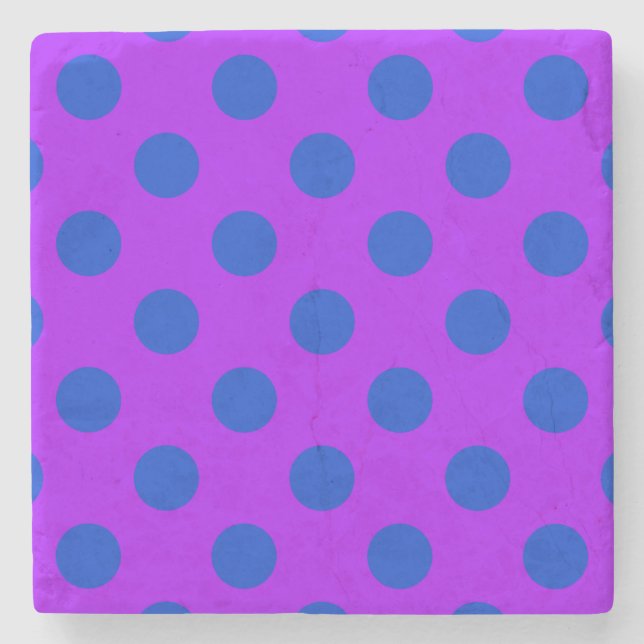 Blue polka dots on purple stone coaster (Front)