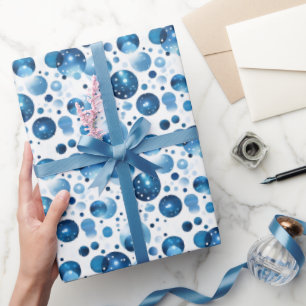 Blue Polka Dots on White  Wrapping Paper