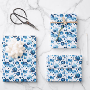 Blue Polka Dots on White  Wrapping Paper Sheet