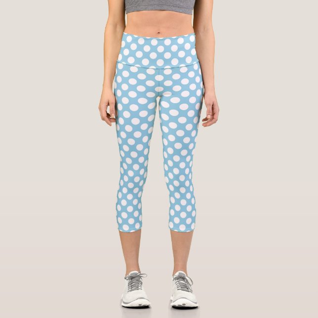 Blue Polka Dots, Polka Dot Pattern, Dots, Dotted Capri Leggings (Front)