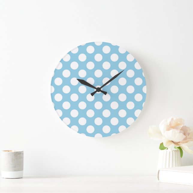Blue Polka Dots, Polka Dot Pattern, Dots, Dotted Large Clock (Home)