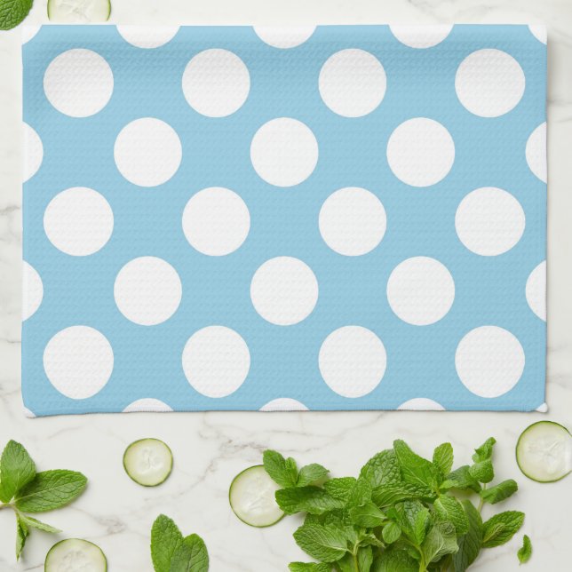 Blue Polka Dots, Polka Dot Pattern, Dots, Dotted Tea Towel (Folded)