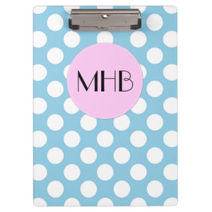 Blue Polka Dots, Polka Dot Pattern, Monogram Clipboard