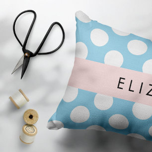 Blue Polka Dots, Polka Dot Pattern, Your Name Decorative Cushion