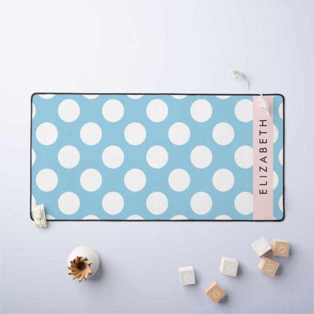 Blue Polka Dots, Polka Dot Pattern, Your Name Desk Mat (Kids Table)