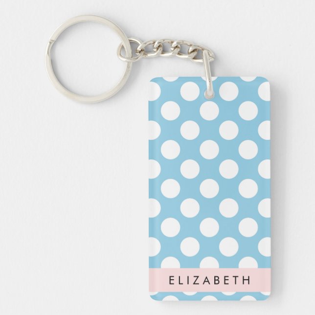 Blue Polka Dots, Polka Dot Pattern, Your Name Key Ring (Front)