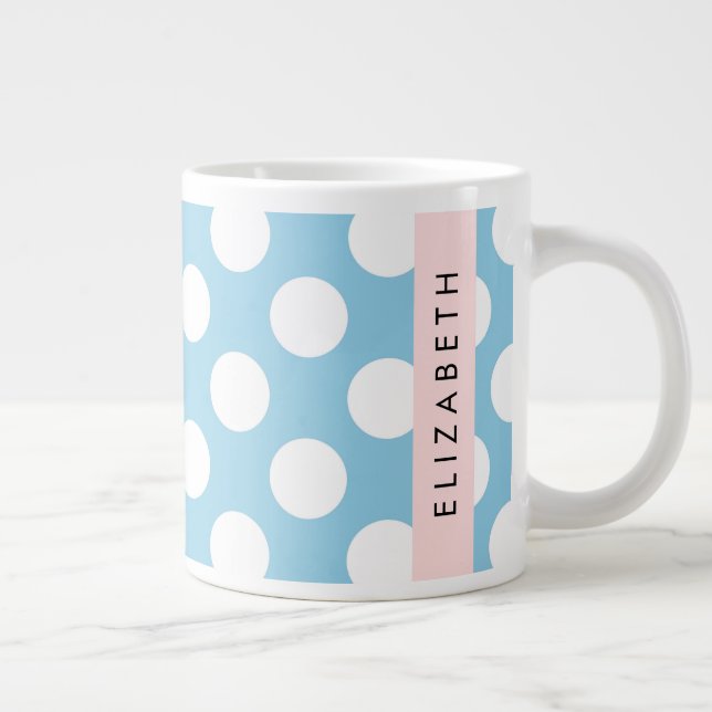 Blue Polka Dots, Polka Dot Pattern, Your Name Large Coffee Mug (Right)