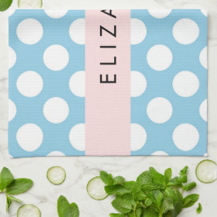 Blue Polka Dots, Polka Dot Pattern, Your Name Tea Towel